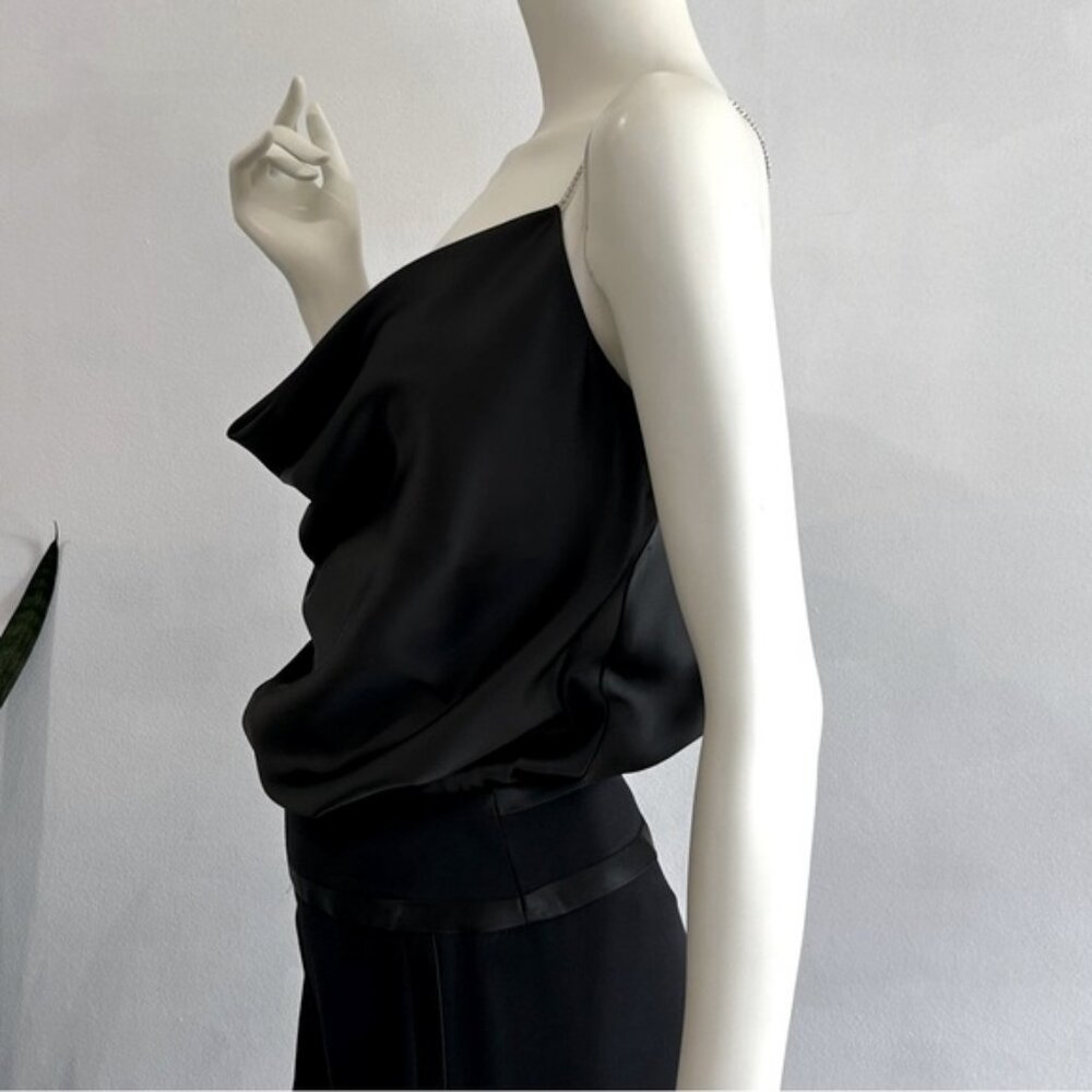 NWT House of Harlow Black Satin Cowl Camisole With Rhinestone Straps - Picture 8 of 13